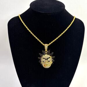 NEW Rick Pendant Rick & Morty Necklace Character CZ Hip Hop Iced Out Gold Tone